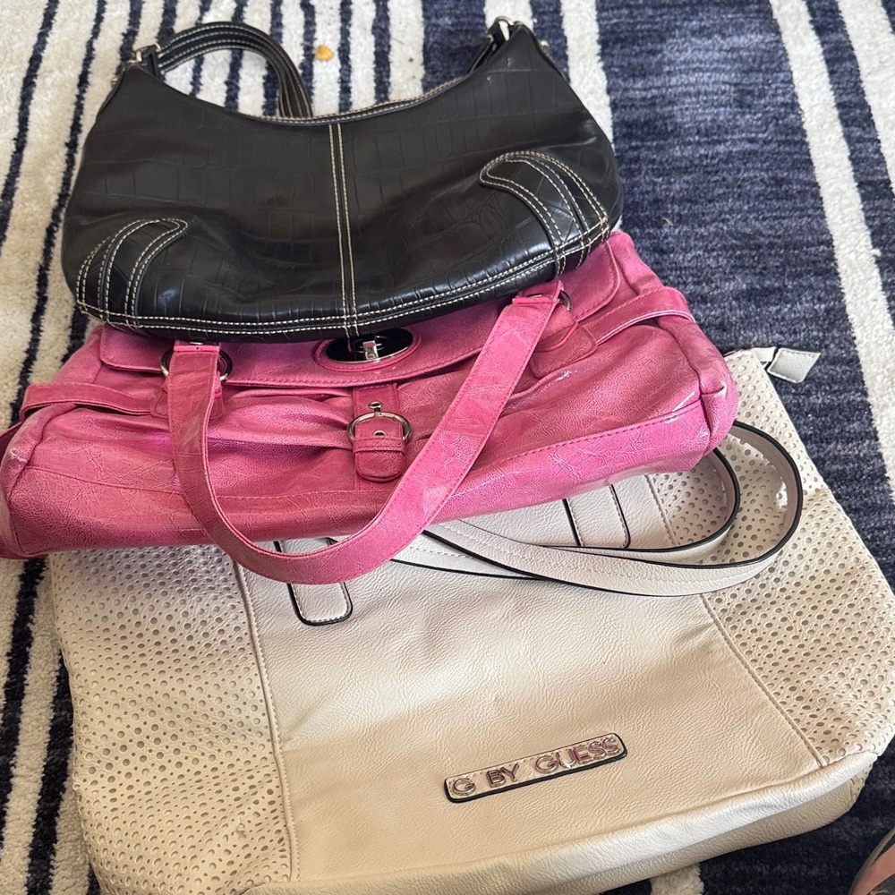 Guess Trio Shoulder Bags in Black, Pink, and Cream